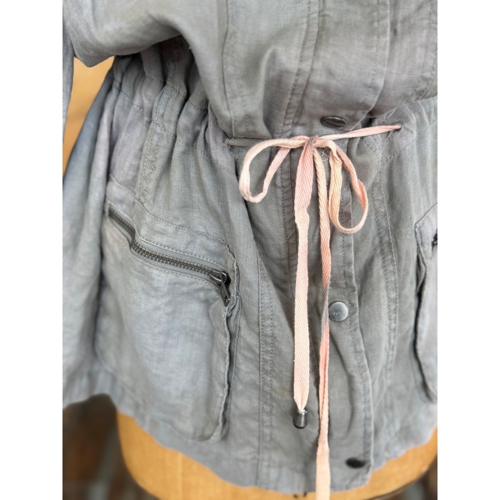 100% Linen Utility Jacket Size L – Drawstring Waist Bird Patch One of a‎ Kind - Picture 10 of 11